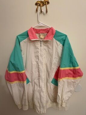 Vintage Colorblock Windbreaker Jacket in Teal, Pink, Cream
